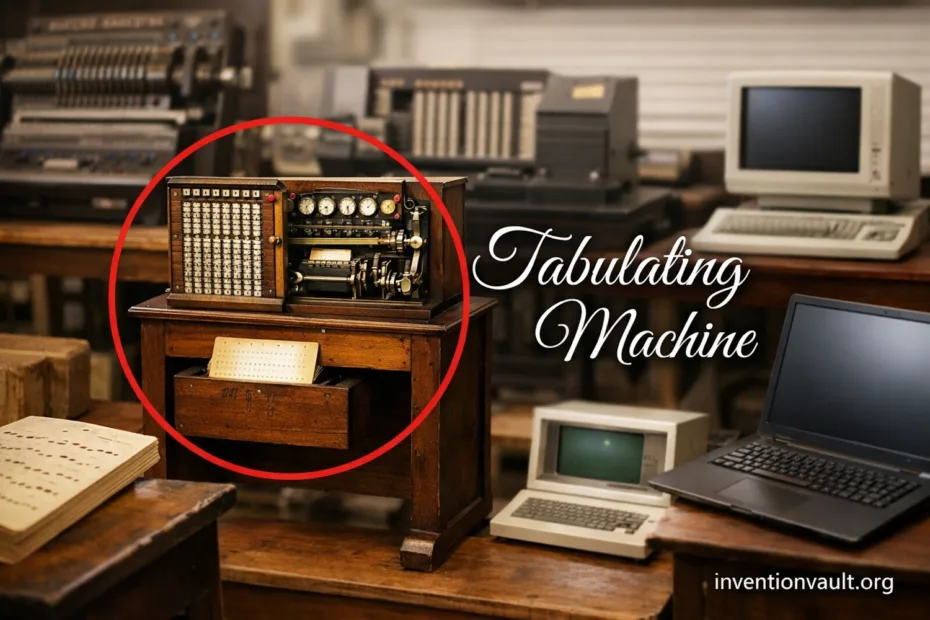 A tabulating machine with punched cards and buttons used for industrial-scale counting.