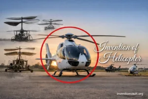 A helicopter in flight with a red circle around it, showcasing the invention of the helicopter.