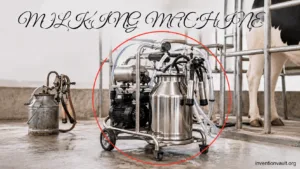 A historic milking machine revolutionizing dairy farms with automated milking technology for efficient milk production.