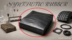 Synthetic rubber invention revolutionizes industries with durable, versatile elastic material.