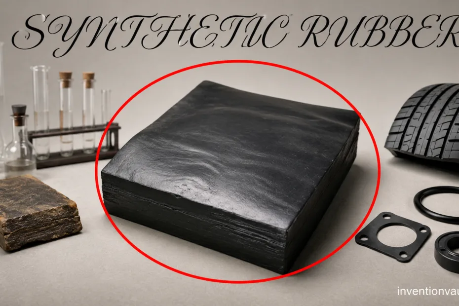 Synthetic rubber invention revolutionizes industries with durable, versatile elastic material.