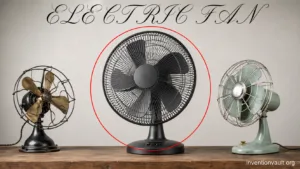 Invention of electric fan demonstrating simple air circulation for cooling and ventilation.