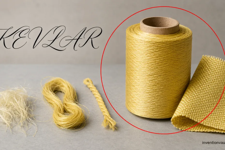 fibrous Kevlar yarns and spool demonstrating the invention of strong, durable fiber by Stephanie Kwolek