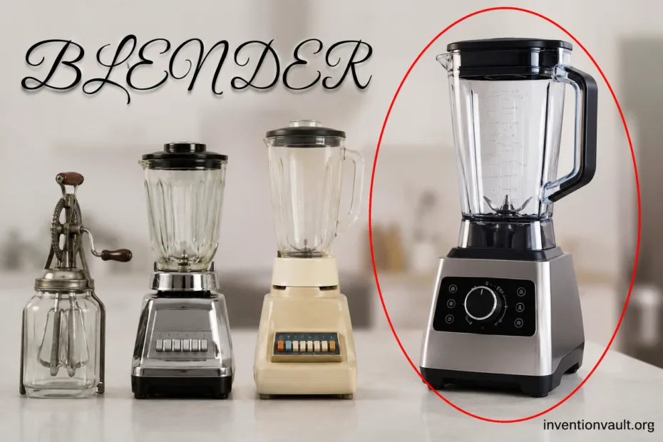 Vintage blender invented by Stephen Poplawski in 1922, showcasing early kitchen appliance design and functionality.