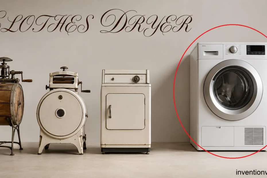 Vintage clothes dryers show the evolution of fast laundry drying technology over time.