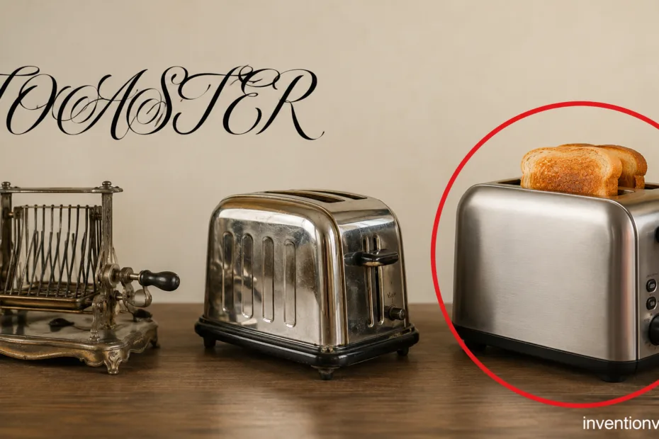 Vintage toaster from early electric models, showcasing the invention of the toaster in the history of breakfast appliances.