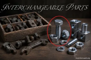 Historical image showcasing the invention of interchangeable parts that revolutionized manufacturing and standardization.