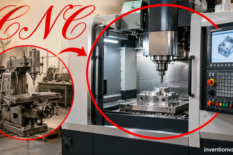 computer-controlled machining process with CNC machine used in manufacturing