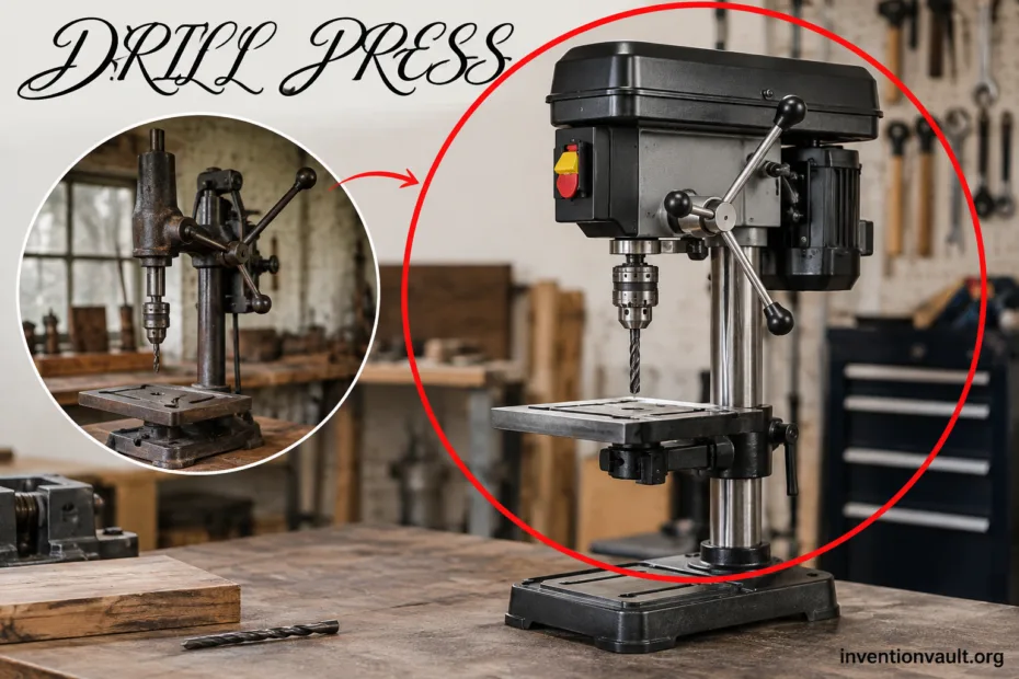 Federal drill press used for precise and large-scale drilling in workshop settings.