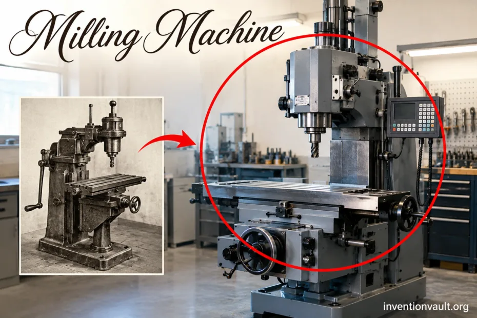 Modern milling machine used for precise metal cutting in manufacturing processes.